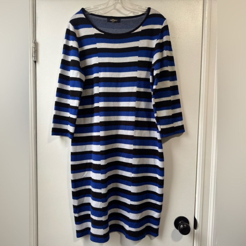 Nine West Blue Sheath Dress with 3/4 Sleeves Knee-Length for Casual Work Sz XL